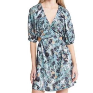 Green Blue Open Edit Blue Cutout Puff Sleeve Minidress